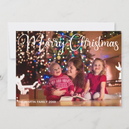 メリークリスマスエレガントの白い草書体の写真 シーズンカード (正面)