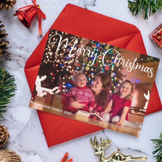 メリークリスマスエレガントの白い草書体の写真 シーズンカード