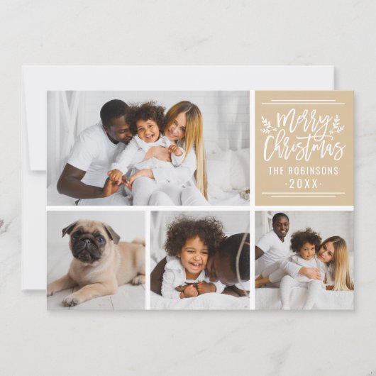 メリークリスマスエレガントクラフトスクリプト写真コラージュ シーズンカード (正面)