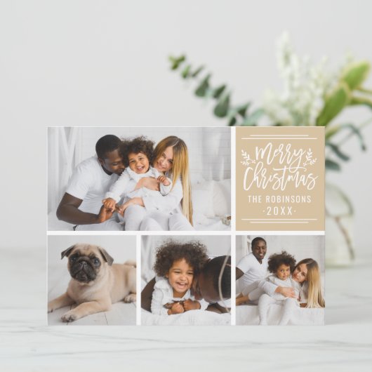 メリークリスマスエレガントクラフトスクリプト写真コラージュ シーズンカード (スタンド正面)