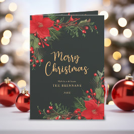 メリークリスマスエレガントグリーンレッド植物学 シーズンカード