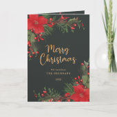 メリークリスマスエレガントグリーンレッド植物学 シーズンカード (正面)