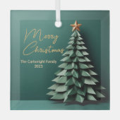 メリークリスマスエレガントグリーン金ゴールドカスタム記念 ガラスオーナメント (正面)