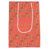 メリークリスマスエレガントコーラルオレンジ金ゴールドスクリプト ミディアムペーパーバッグ (裏面)