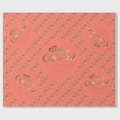 メリークリスマスエレガントコーラルオレンジ金ゴールドスクリプト ラッピングペーパー (フラット)