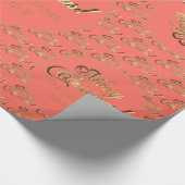 メリークリスマスエレガントコーラルオレンジ金ゴールドスクリプト ラッピングペーパー (角)