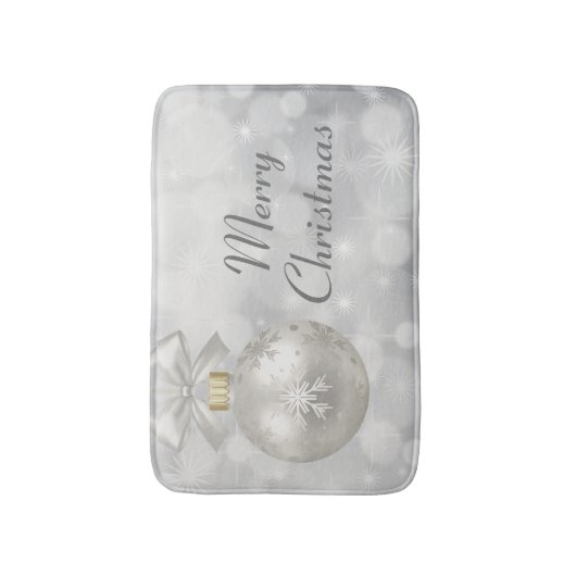 メリークリスマスエレガントシルバーのクリスマスボール バスマット (正面縦)