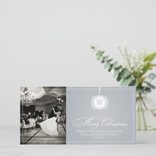 メリークリスマスエレガントシルバー写真 シーズンカード (スタンド正面)