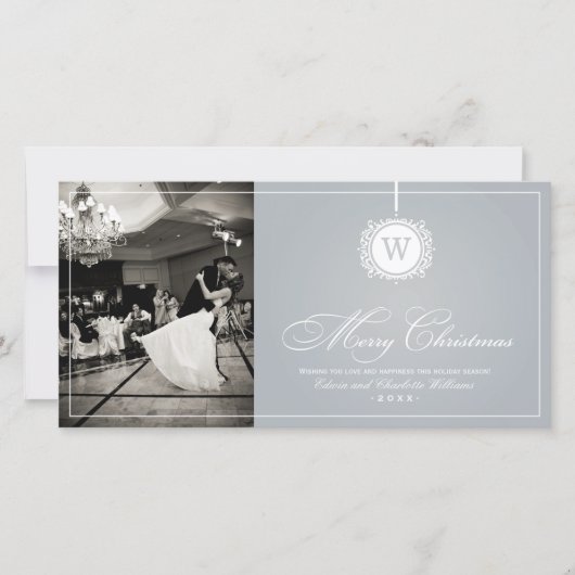 メリークリスマスエレガントシルバー写真 シーズンカード (正面)