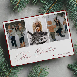 メリークリスマスエレガントスクリプト3枚の写真コラージュ シーズンカード