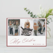 メリークリスマスエレガントスクリプト3枚の写真コラージュ シーズンカード (スタンド正面)
