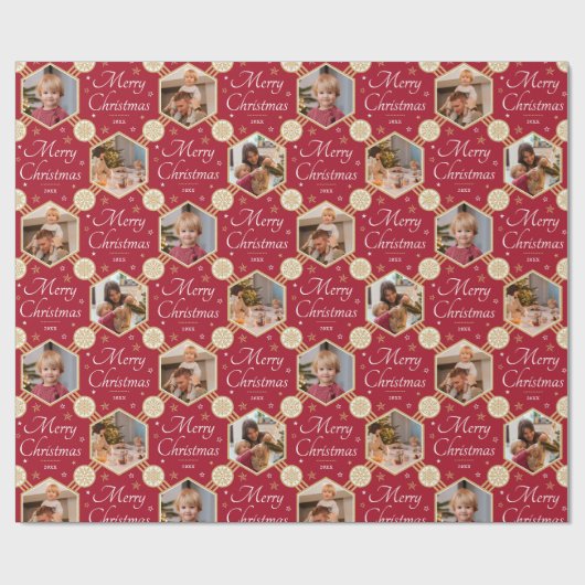 メリークリスマスエレガントスノーフレーク写真深いレッド ラッピングペーパー (フラット)