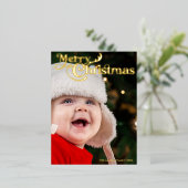 メリークリスマスエレガントタイポグラフィフルフォト金ゴールド 箔シーズンポストカード (立ち正面)