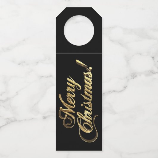 メリークリスマスエレガントタイポグラフィブラック金ゴールド ボトルネックタグ (正面)