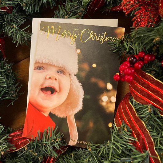 メリークリスマスエレガントタイポグラフィ写真金ゴールド 箔シーズンカード