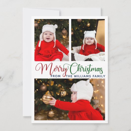 メリークリスマスエレガントタイポグラフィ3写真かわいい シーズンカード (正面)