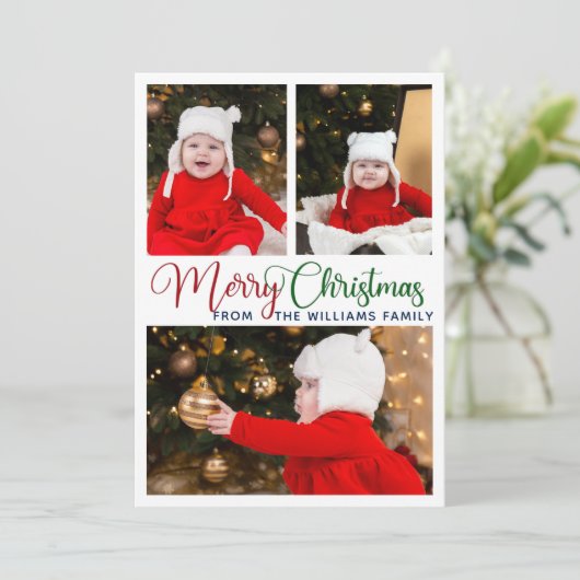 メリークリスマスエレガントタイポグラフィ3写真かわいい シーズンカード (スタンド正面)