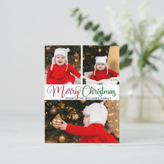 メリークリスマスエレガントタイポグラフィ3写真かわいい ポストカード (スタンド正面)