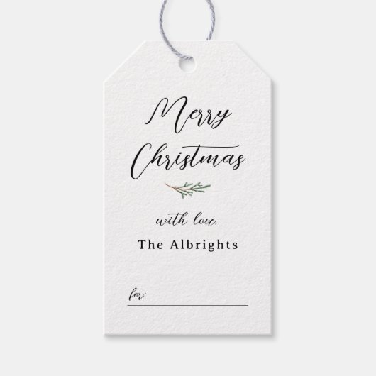メリークリスマスエレガントパイン&ファミリー名 ギフトタグ (正面)