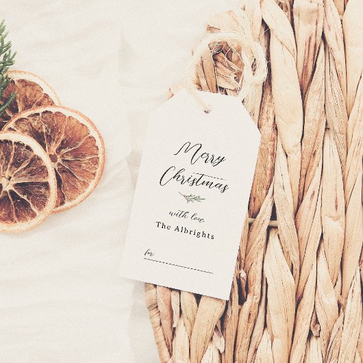 メリークリスマスエレガントパイン&ファミリー名 ギフトタグ