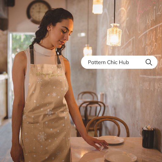 メリークリスマスエレガントパステルベージュスノーフレーク エプロン