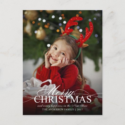 メリークリスマスエレガントフォトホリデーイベント招待状 ポストカード (正面)