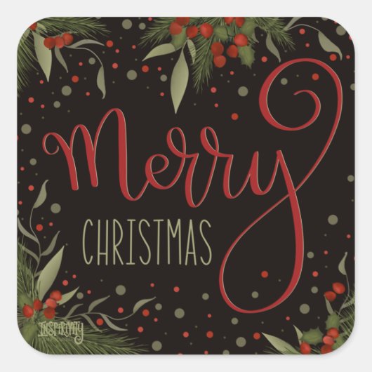 メリークリスマスエレガントフローラパインのインスピレーション スクエアシール (正面)