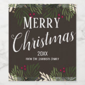 メリークリスマスエレガントフローラベリーワインラベル ワインラベル (シングルラベル)