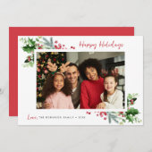 メリークリスマスエレガントフローラ枠ホリデーカード シーズンカード (正面/裏面)