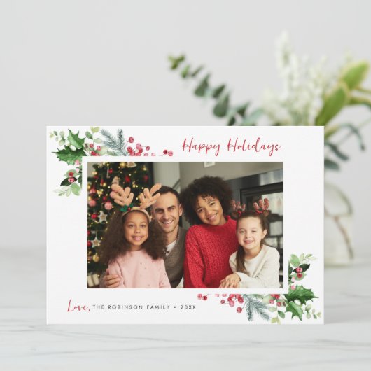 メリークリスマスエレガントフローラ枠ホリデーカード シーズンカード (スタンド正面)