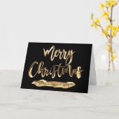 メリークリスマスエレガントブラック金ゴールドスクリプトホリデー カード (黄色い花)