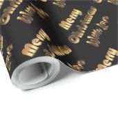 メリークリスマスエレガントブラック金ゴールドタイポグラフィ ラッピングペーパー (ロールコーナー)