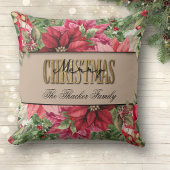 メリークリスマスエレガントポインセチア家名 クッション