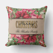 メリークリスマスエレガントポインセチア家名 クッション (正面)