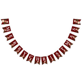 メリークリスマスエレガントマルーンポインセチア バンティングフラッグ