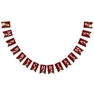 メリークリスマスエレガントマルーンポインセチア バンティングフラッグ