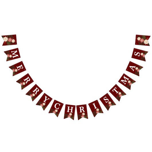 メリークリスマスエレガントマルーンポインセチア バンティングフラッグ (全)
