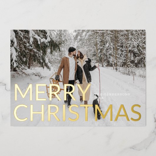 メリークリスマスエレガントミニマル写真 箔シーズンカード (正面)
