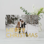 メリークリスマスエレガントミニマル写真 箔シーズンカード (立ち正面)