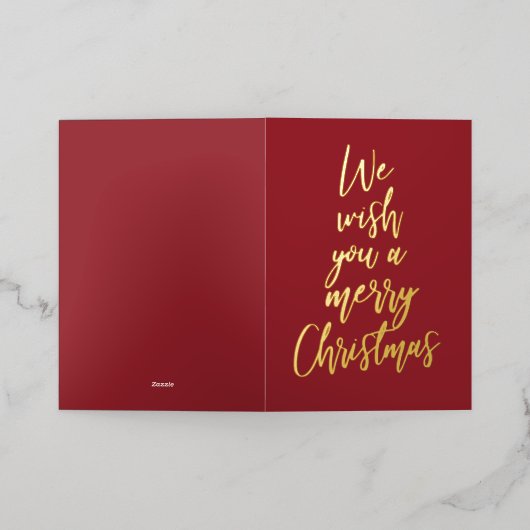 メリークリスマスエレガントレッドゴールドフォイルフォトカード 箔シーズンカード (外側レイダウン)