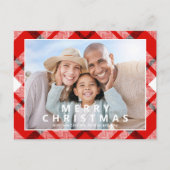 メリークリスマスエレガントレッドプレイド写真ホリデー ポストカード (正面)