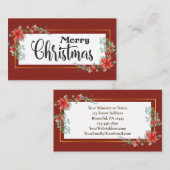 メリークリスマスエレガントレッドポインセチアフローラ 名刺 (正面/裏面)