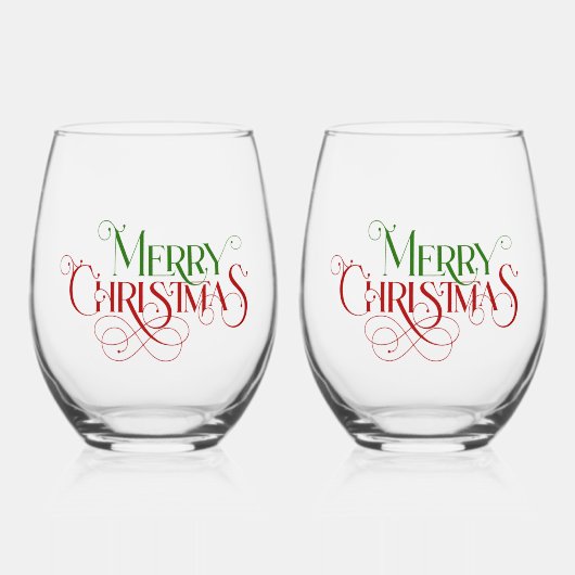 メリークリスマスエレガントレトロタイポグラフィ ステムなしワイングラス (正面)