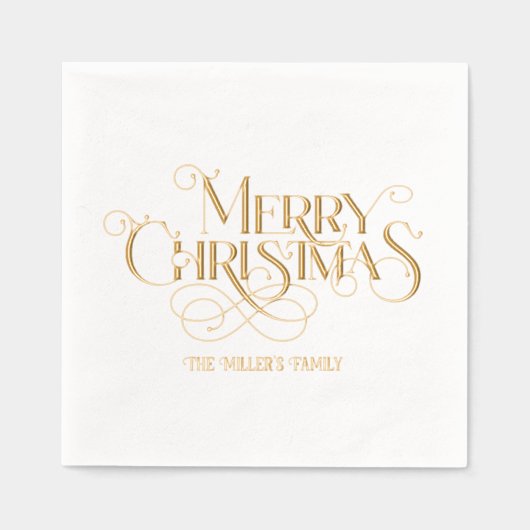 メリークリスマスエレガントレトロタイポグラフィ 箔ナプキン (正面)