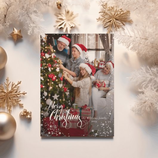 メリークリスマスエレガントワンフォトスノーフレームカード シーズンカード