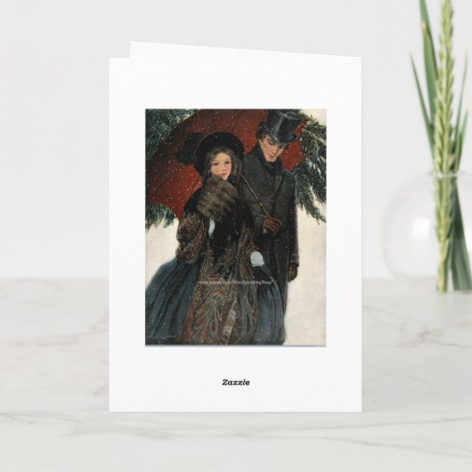 メリークリスマスエレガントヴィンテージカップル歩く シーズンカード (裏面)