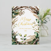 メリークリスマスエレガント台本素朴植物学 箔シーズンカード (立ち正面)