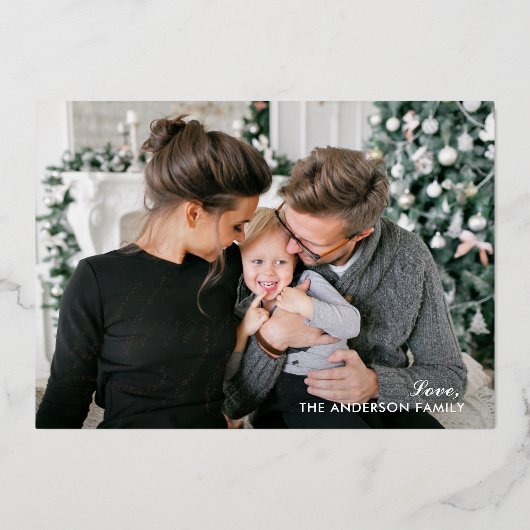 メリークリスマスエレガント書道台本の写真 箔シーズンカード (正面)