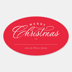 メリークリスマスエレガント赤い休日のプレゼント 楕円形シール