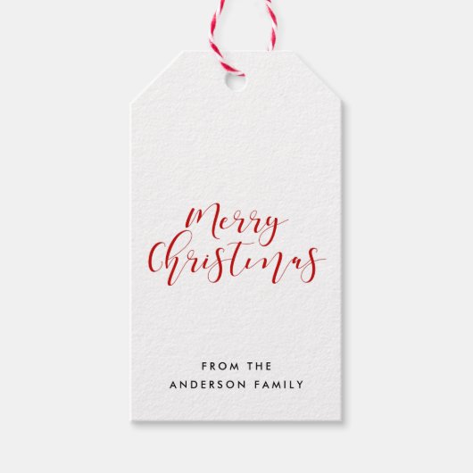 メリークリスマスエレガント赤い書道 ギフトタグ (正面)
